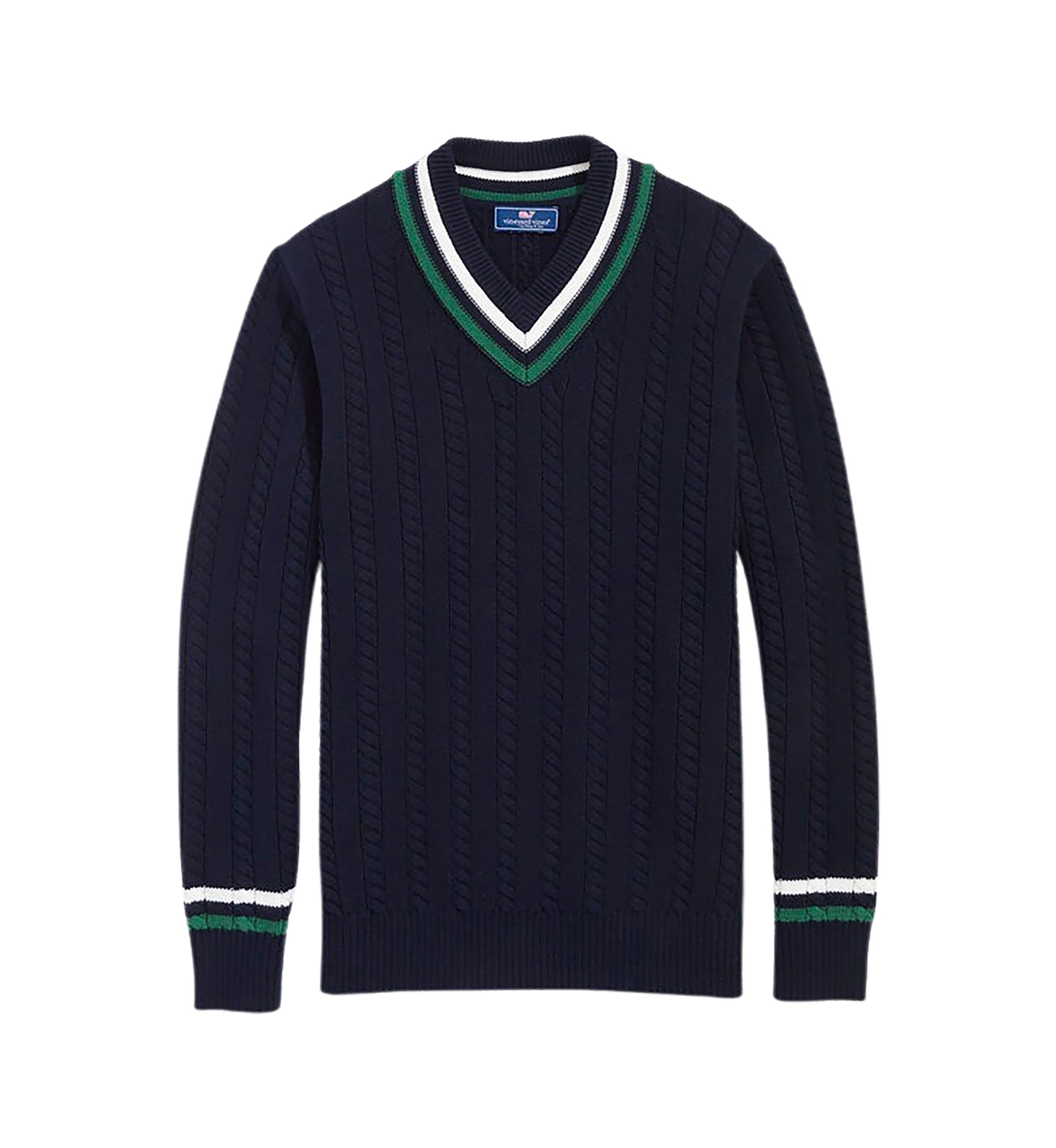 Mens Varsity Cable V-Neck Sweater