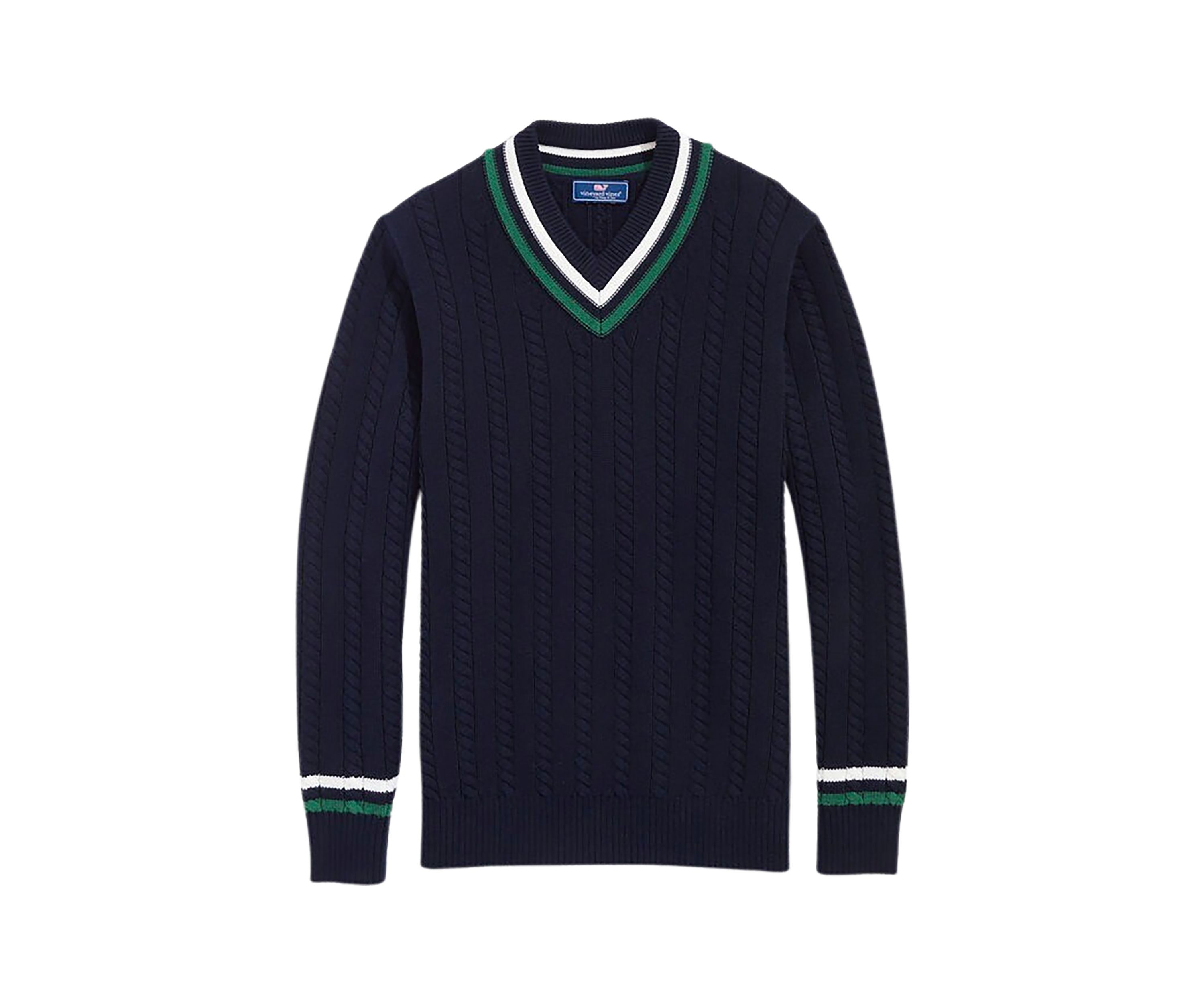 Mens Varsity Cable V-Neck Sweater