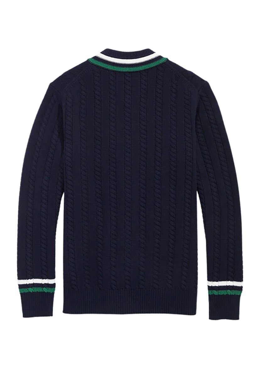 Mens Varsity Cable V-Neck Sweater