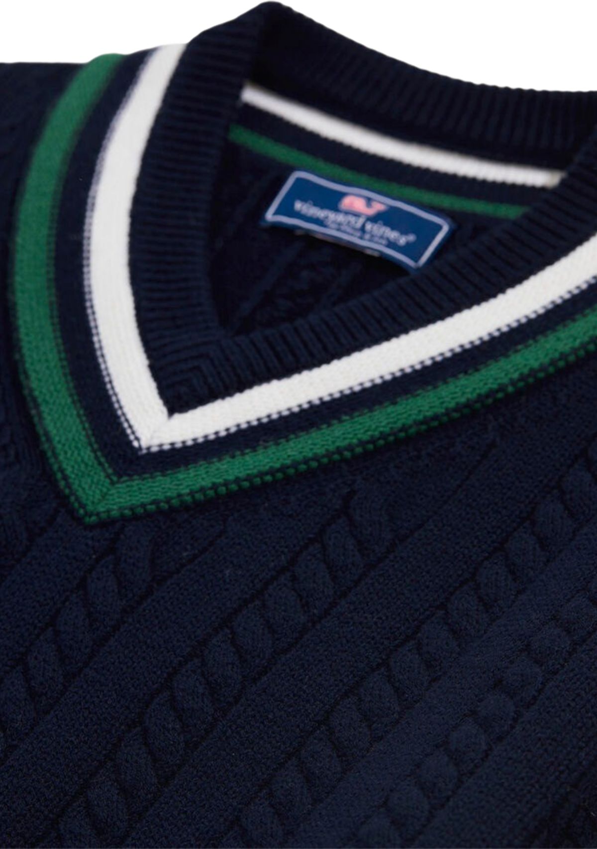 Mens Varsity Cable V-Neck Sweater