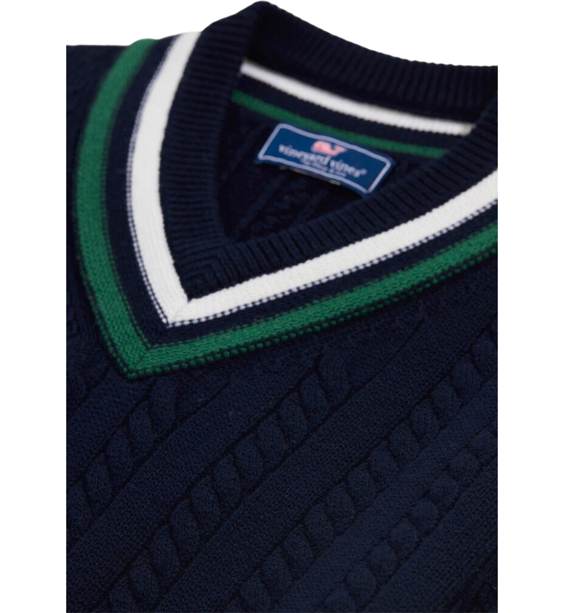 Mens Varsity Cable V-Neck Sweater