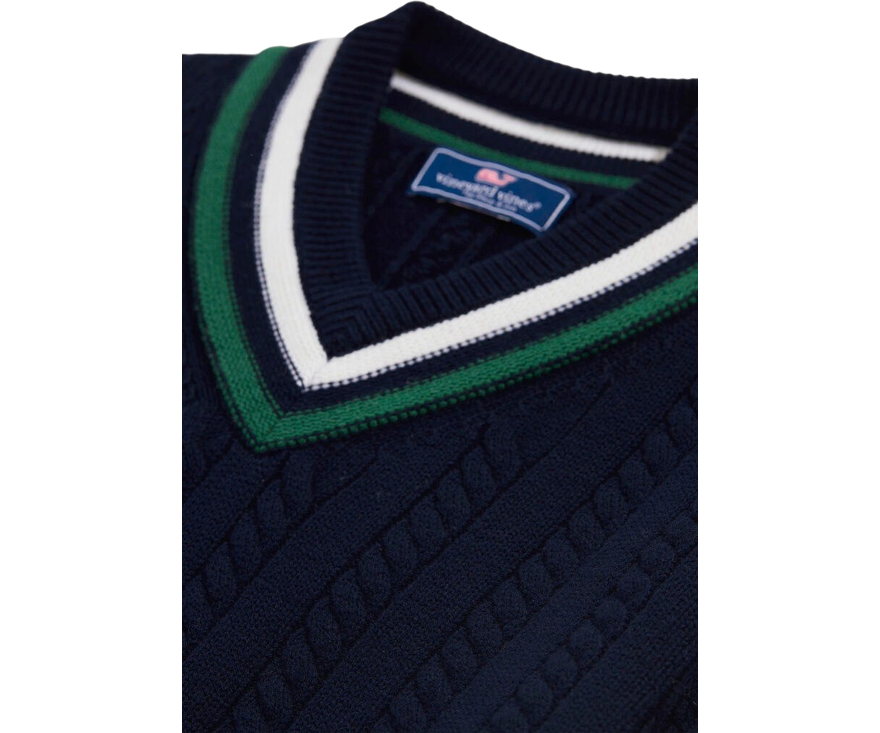 Mens Varsity Cable V-Neck Sweater