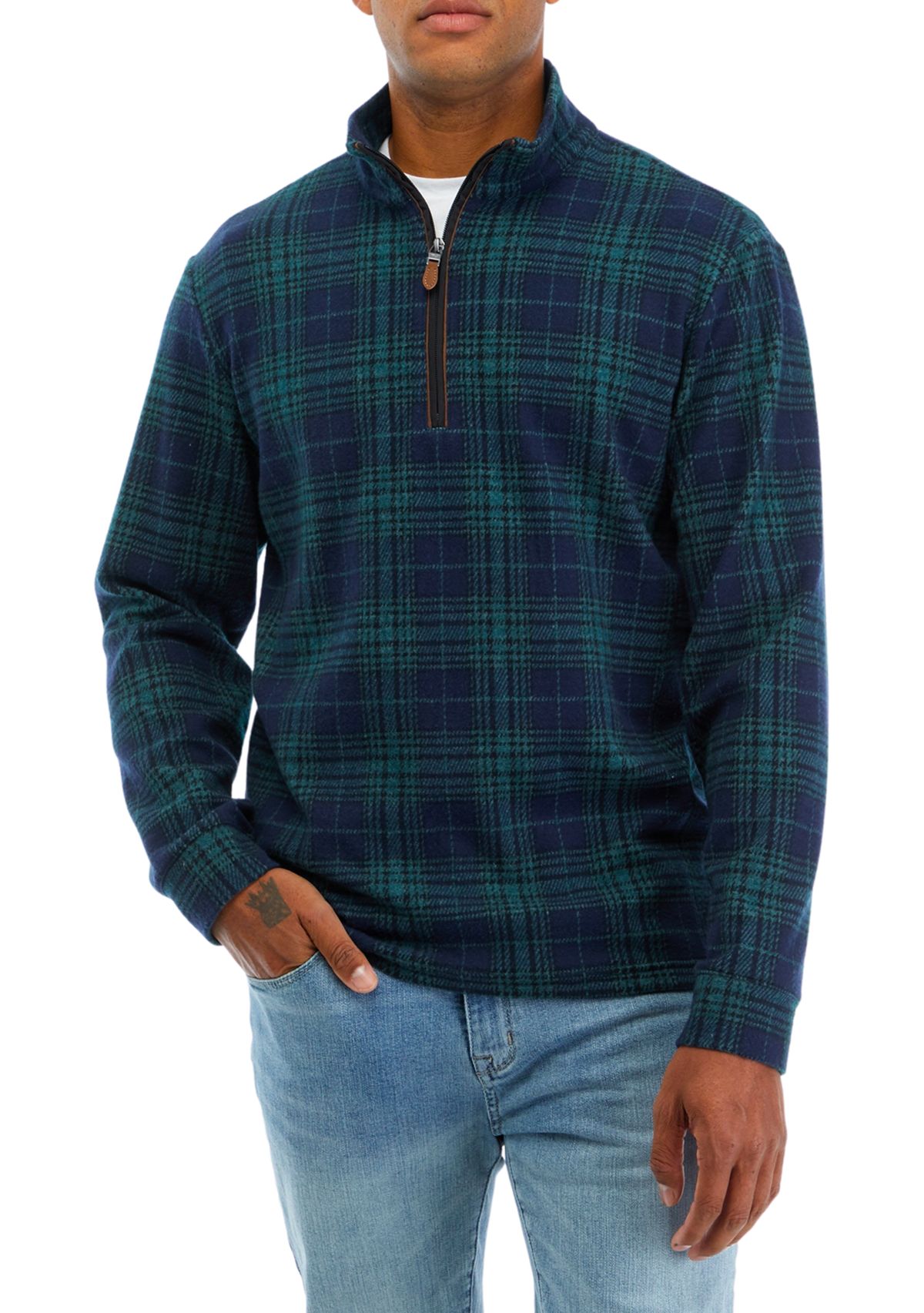 Mens Boathouse Tartan Plaid Quarter Zip Sweater