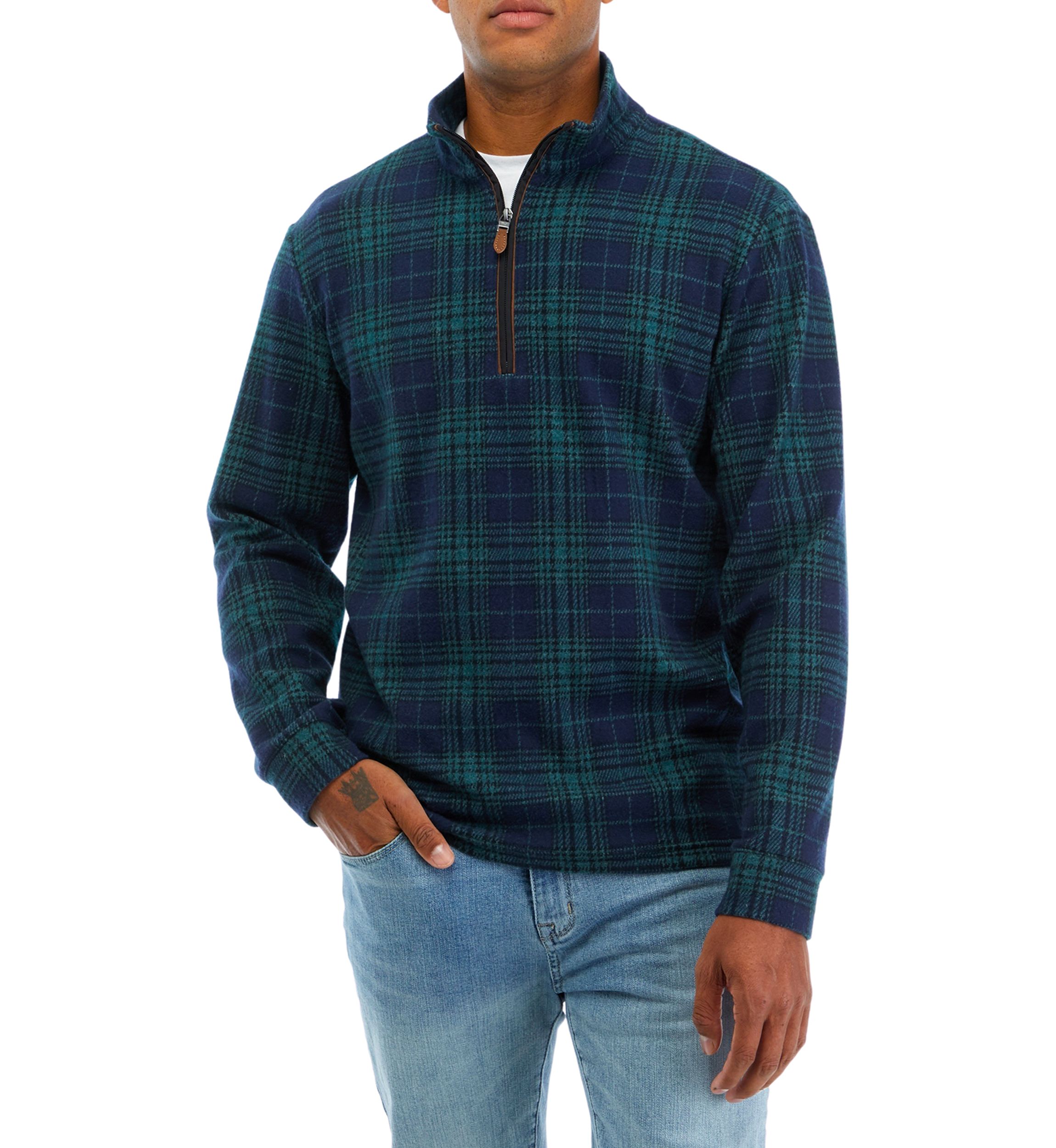 Mens Boathouse Tartan Plaid Quarter Zip Sweater