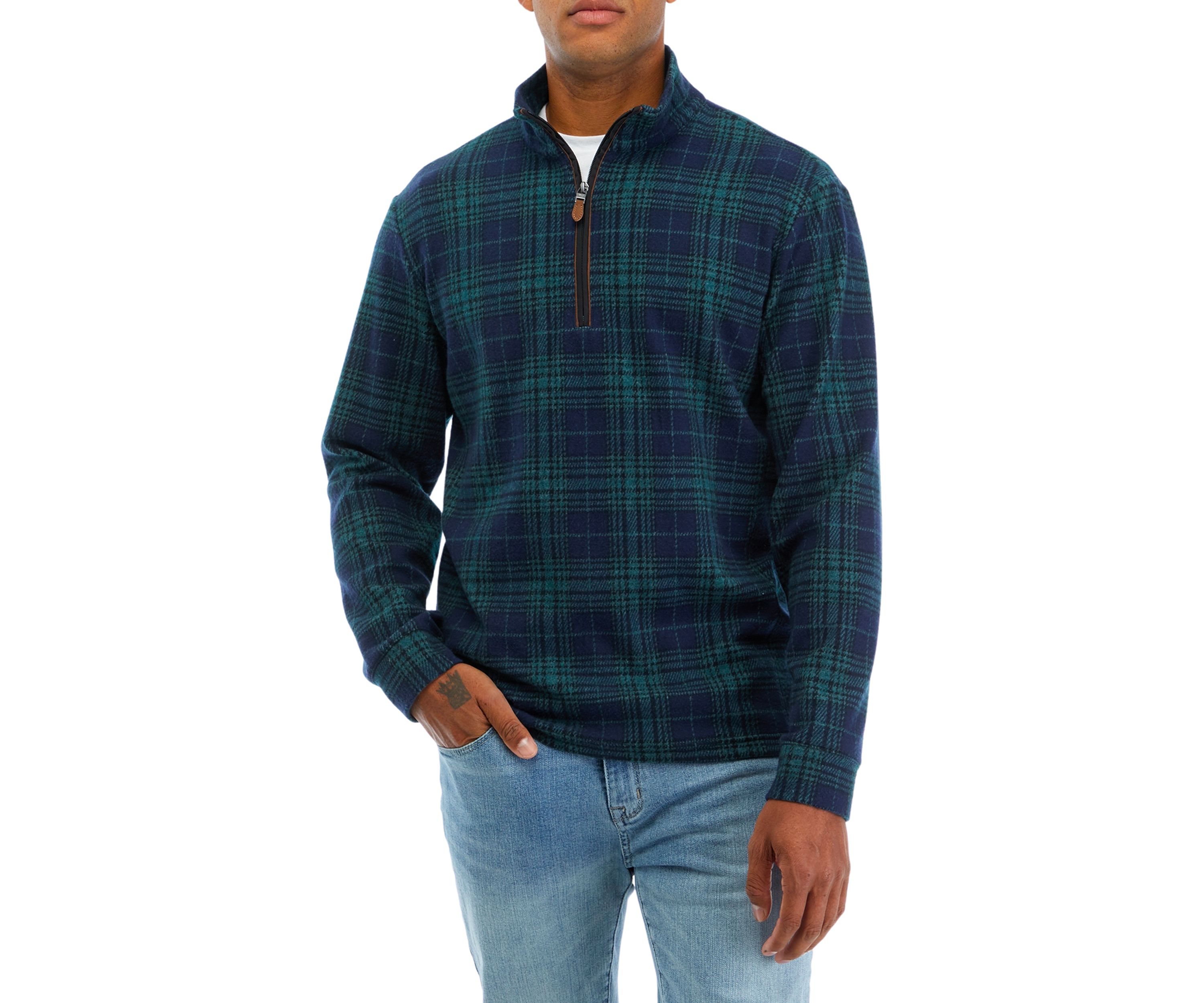 Mens Boathouse Tartan Plaid Quarter Zip Sweater