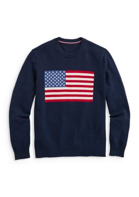 Vineyard Vines Men's American Flag Crewneck Long Sleeve Shirt, Large