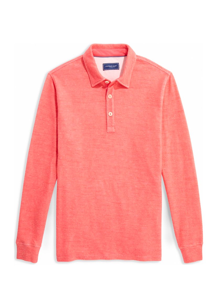 Mens Textured Long Sleeve Polo Shirt