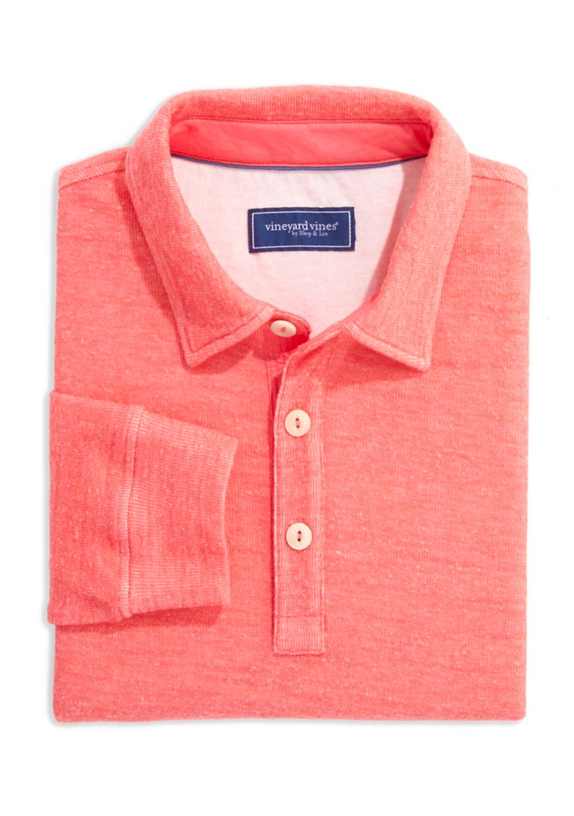 Mens Textured Long Sleeve Polo Shirt