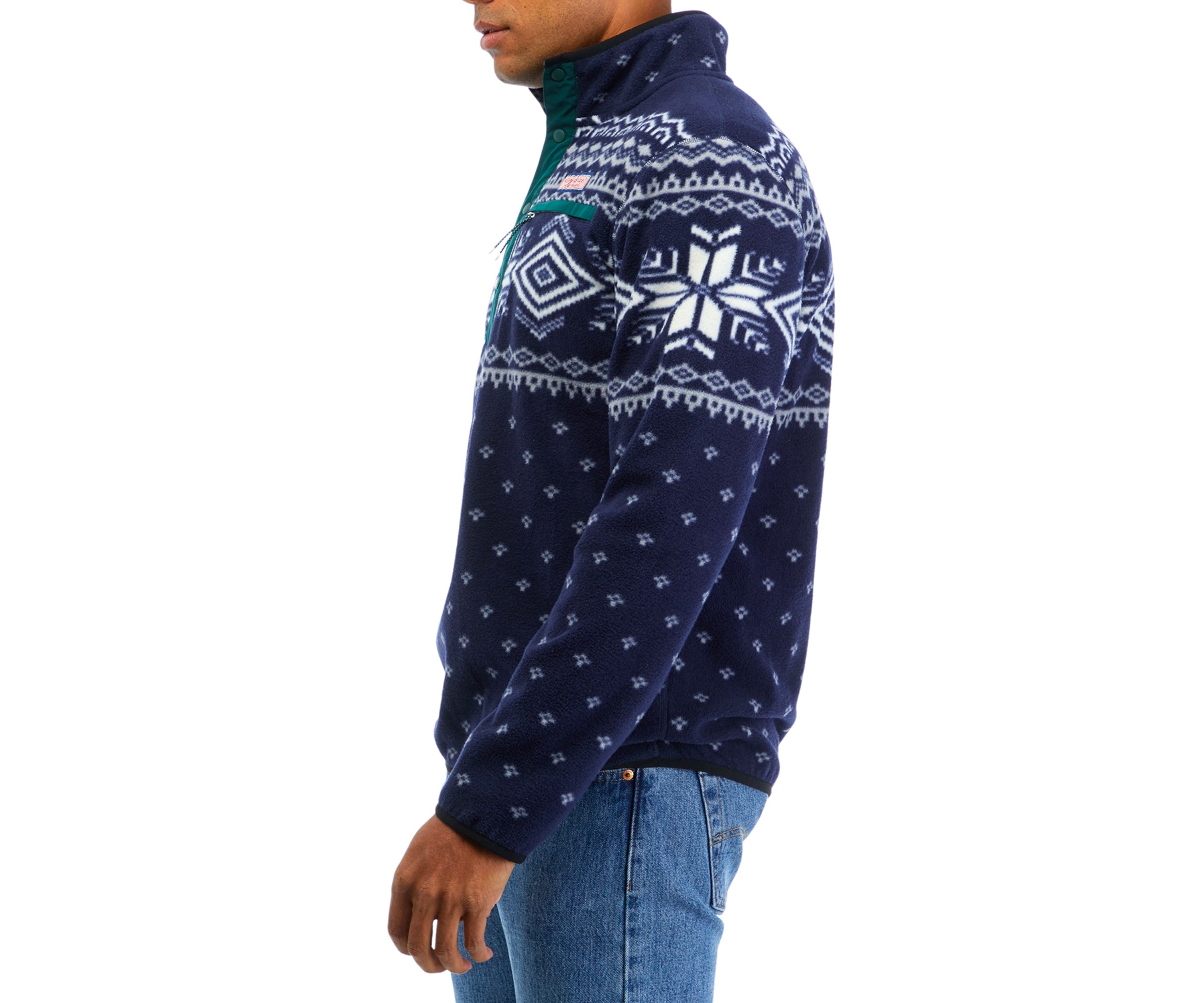Mens Printed Fairisle Harbor Fleece Quarter Snap Sweater