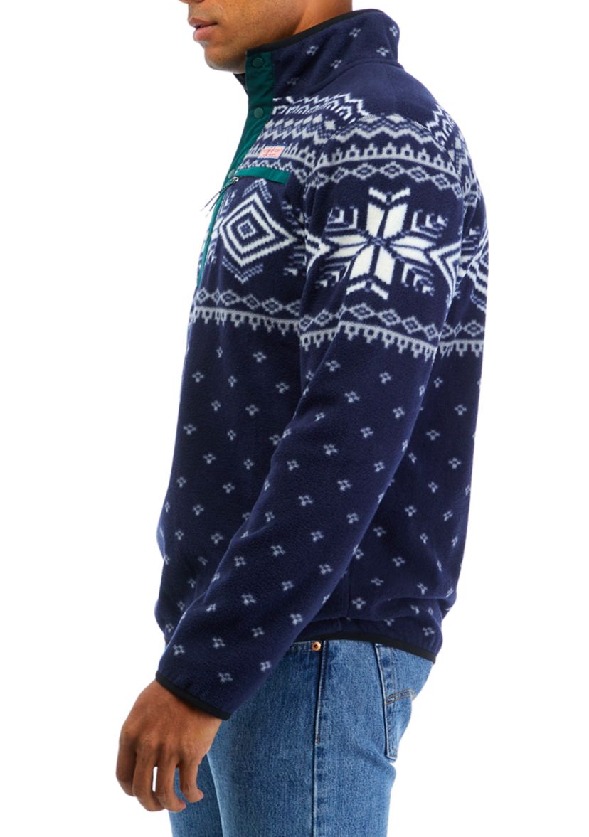 Mens Printed Fairisle Harbor Fleece Quarter Snap Sweater