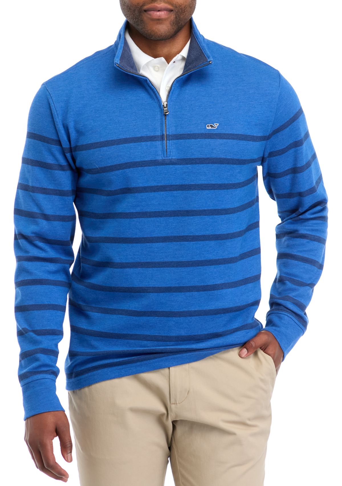 Mens Breton Stripe Saltwater 1/4 Zip Sweater