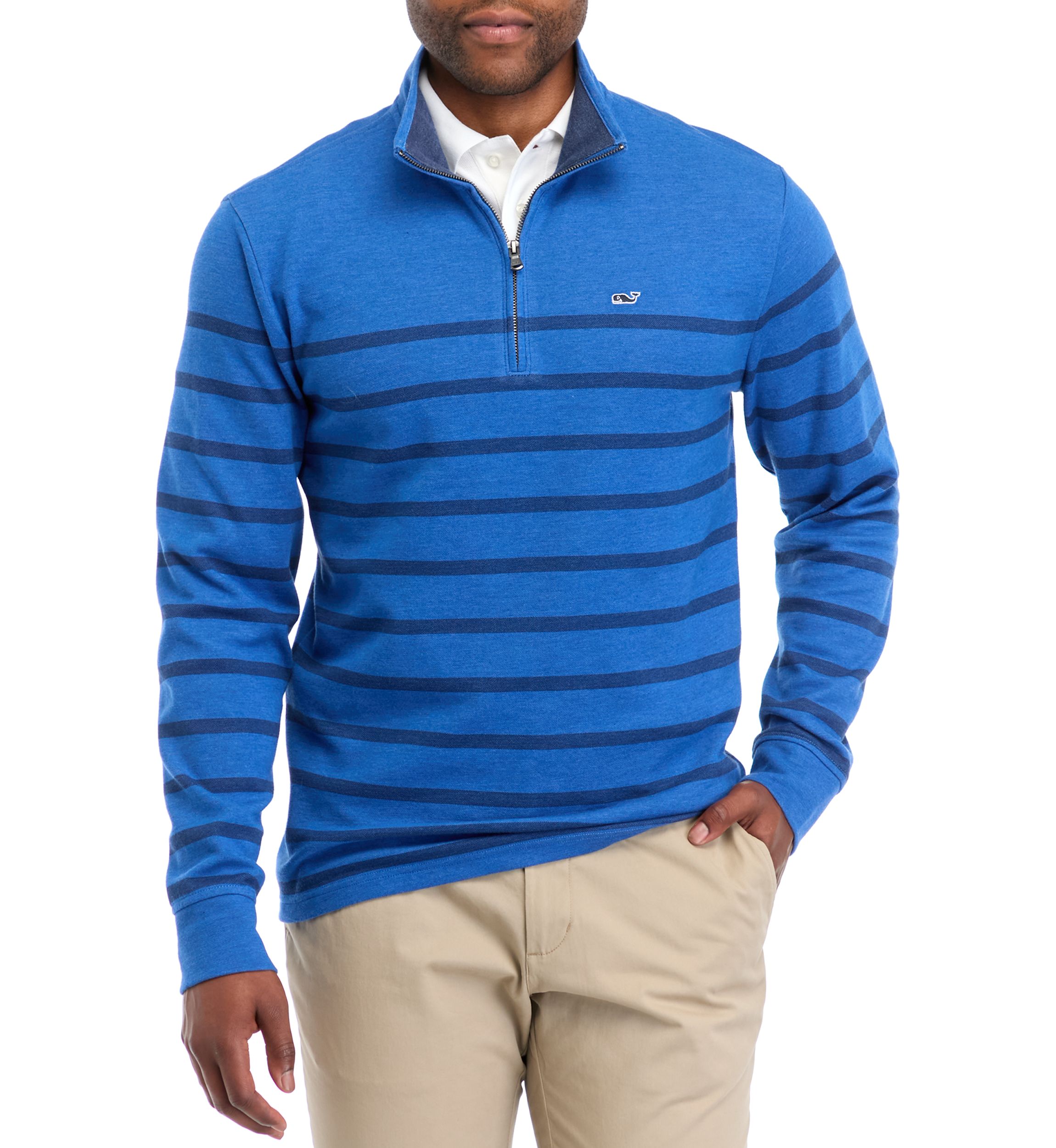 Mens Breton Stripe Saltwater 1/4 Zip Sweater