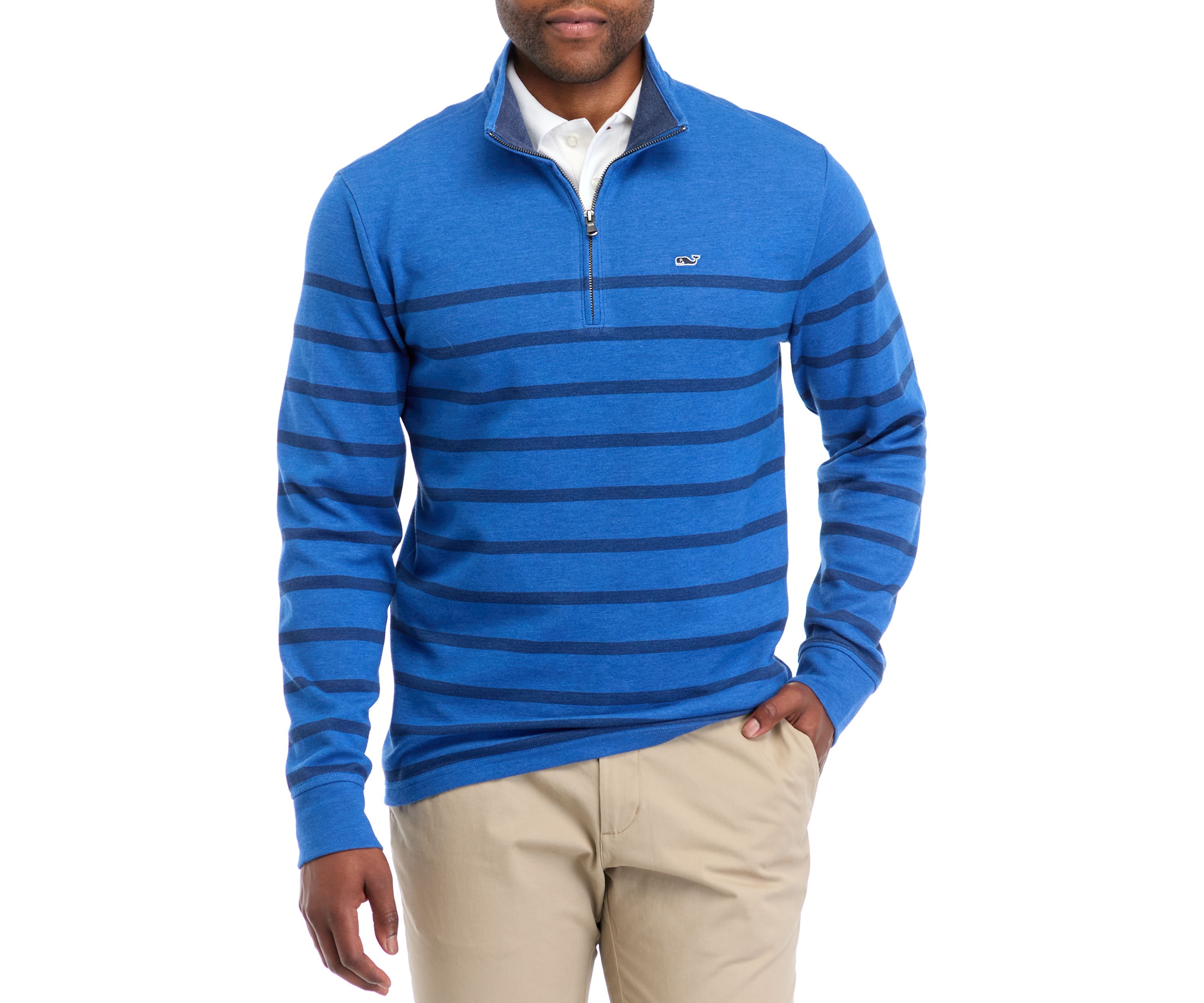 Mens Breton Stripe Saltwater 1/4 Zip Sweater