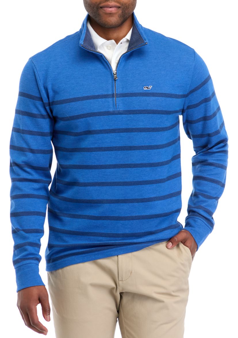 Mens Breton Stripe Saltwater 1/4 Zip Sweater