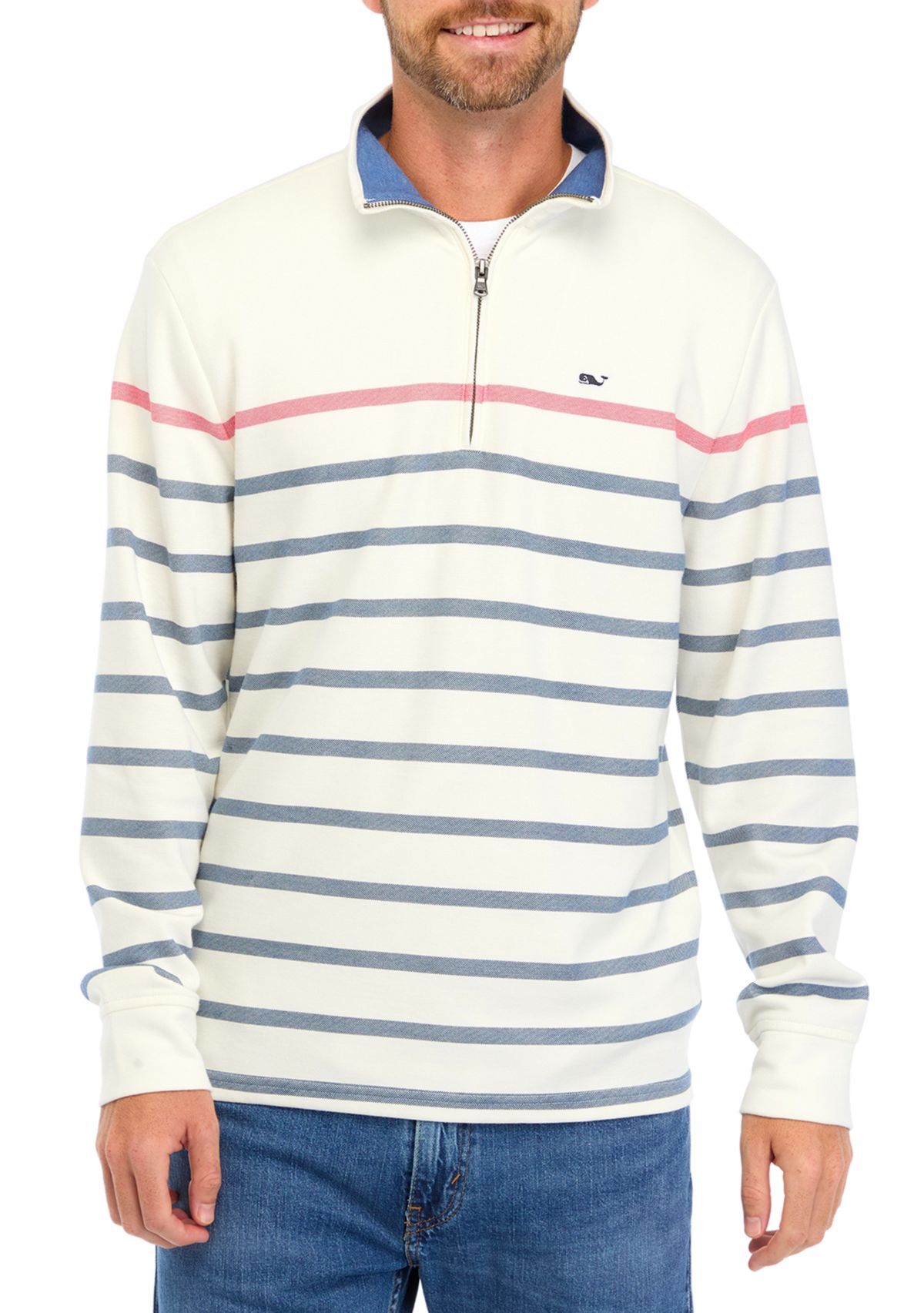 Mens Breton Stripe Saltwater 1/4 Zip Sweater