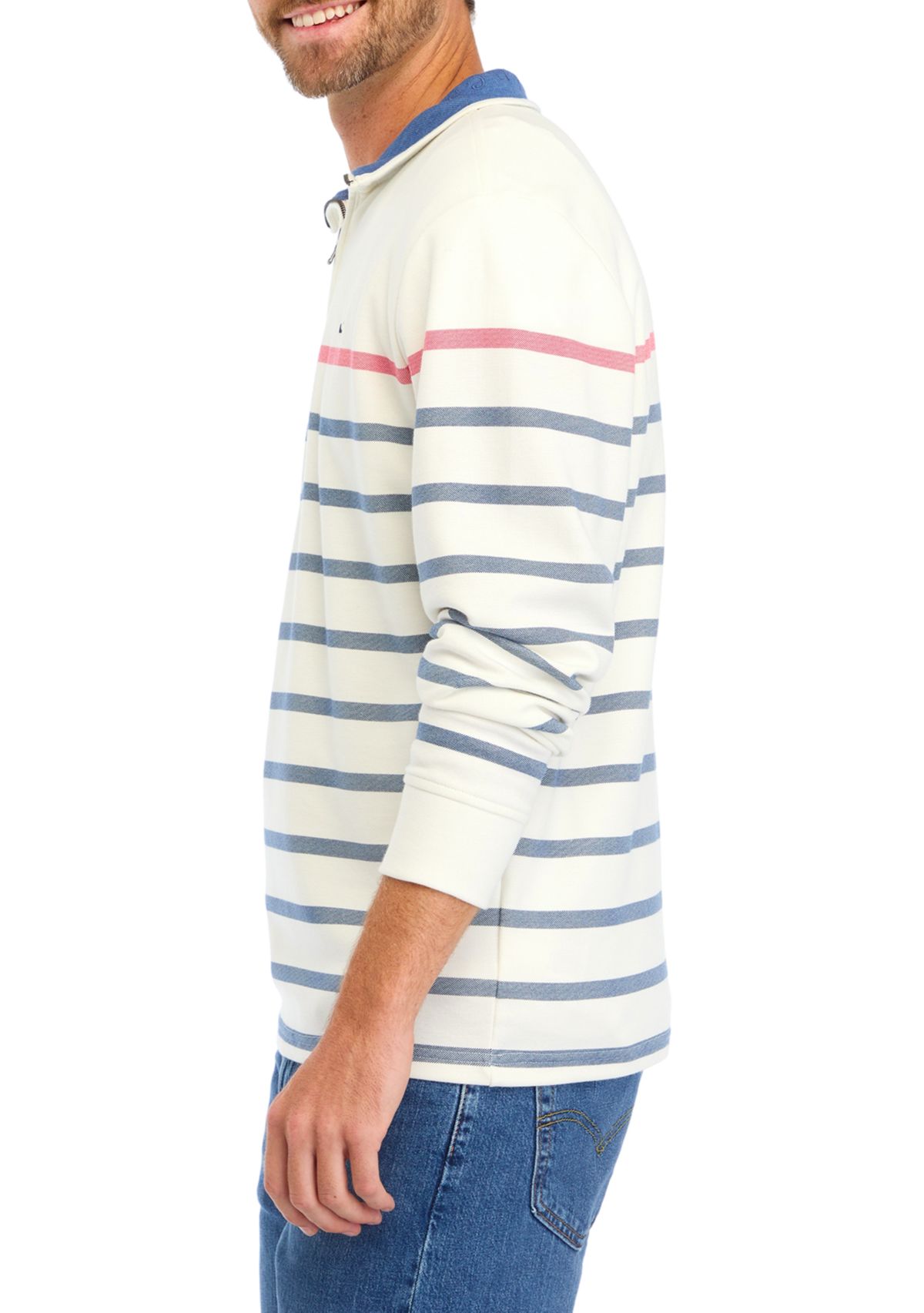 Mens Breton Stripe Saltwater 1/4 Zip Sweater
