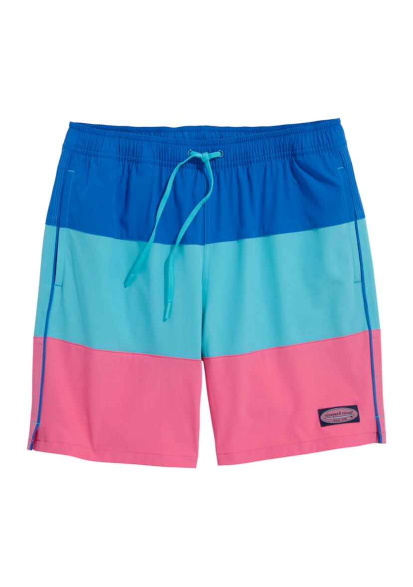 7 Colorblock Piped Chappy Swim Trunks
