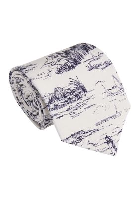 Ocean View Toile Silk Tie