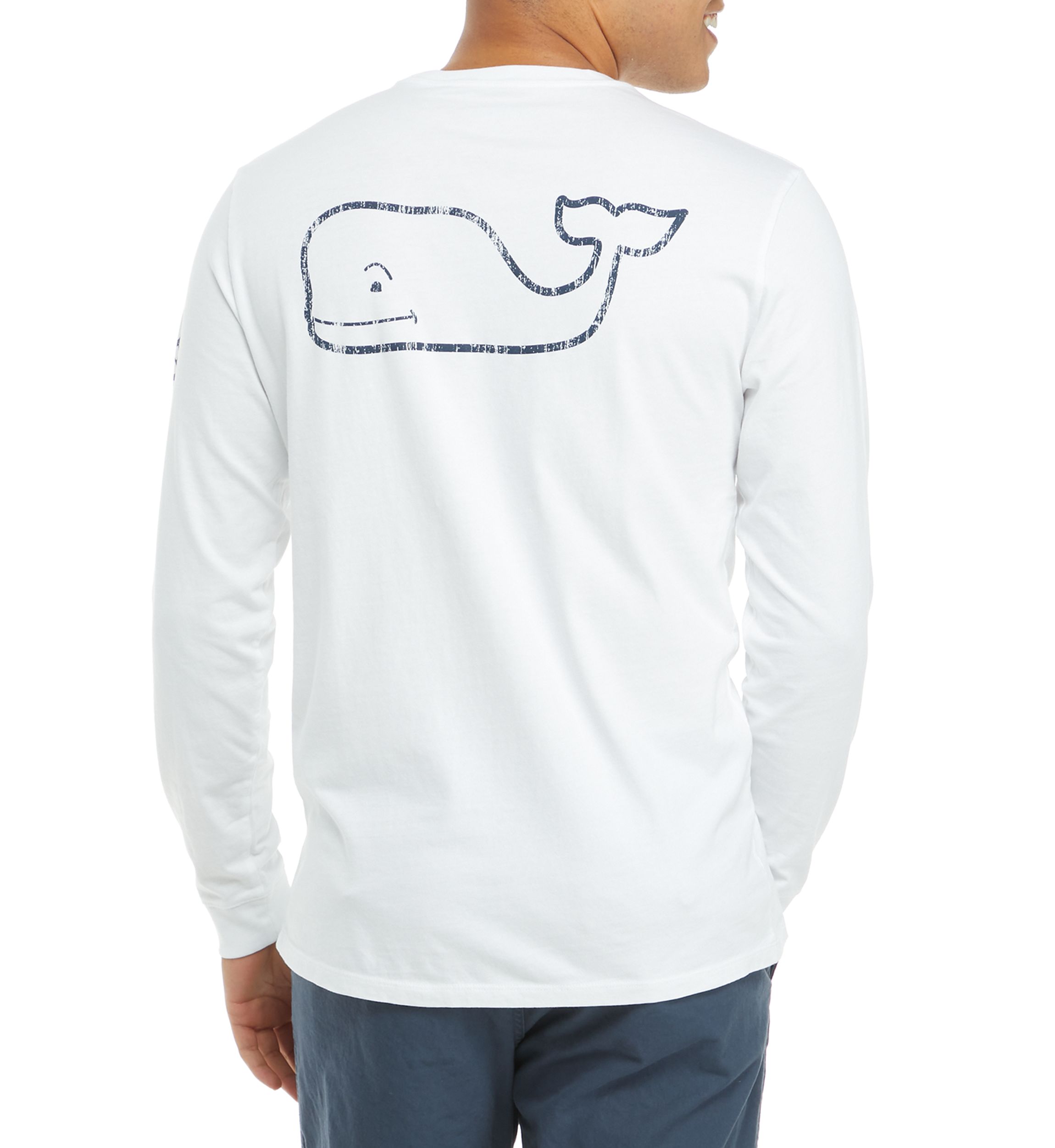 Mens Long Sleeve Vintage Whale Pocket T-Shirt 