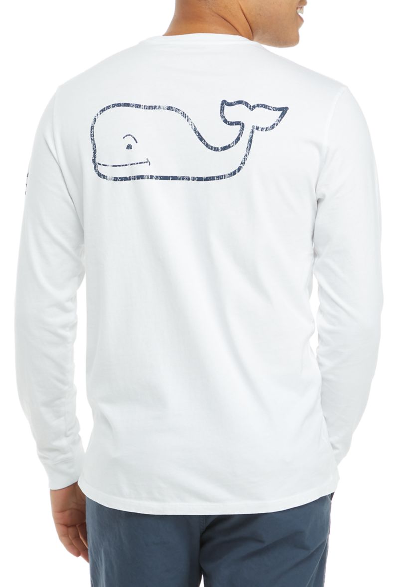 Mens Long Sleeve Vintage Whale Pocket T-Shirt 