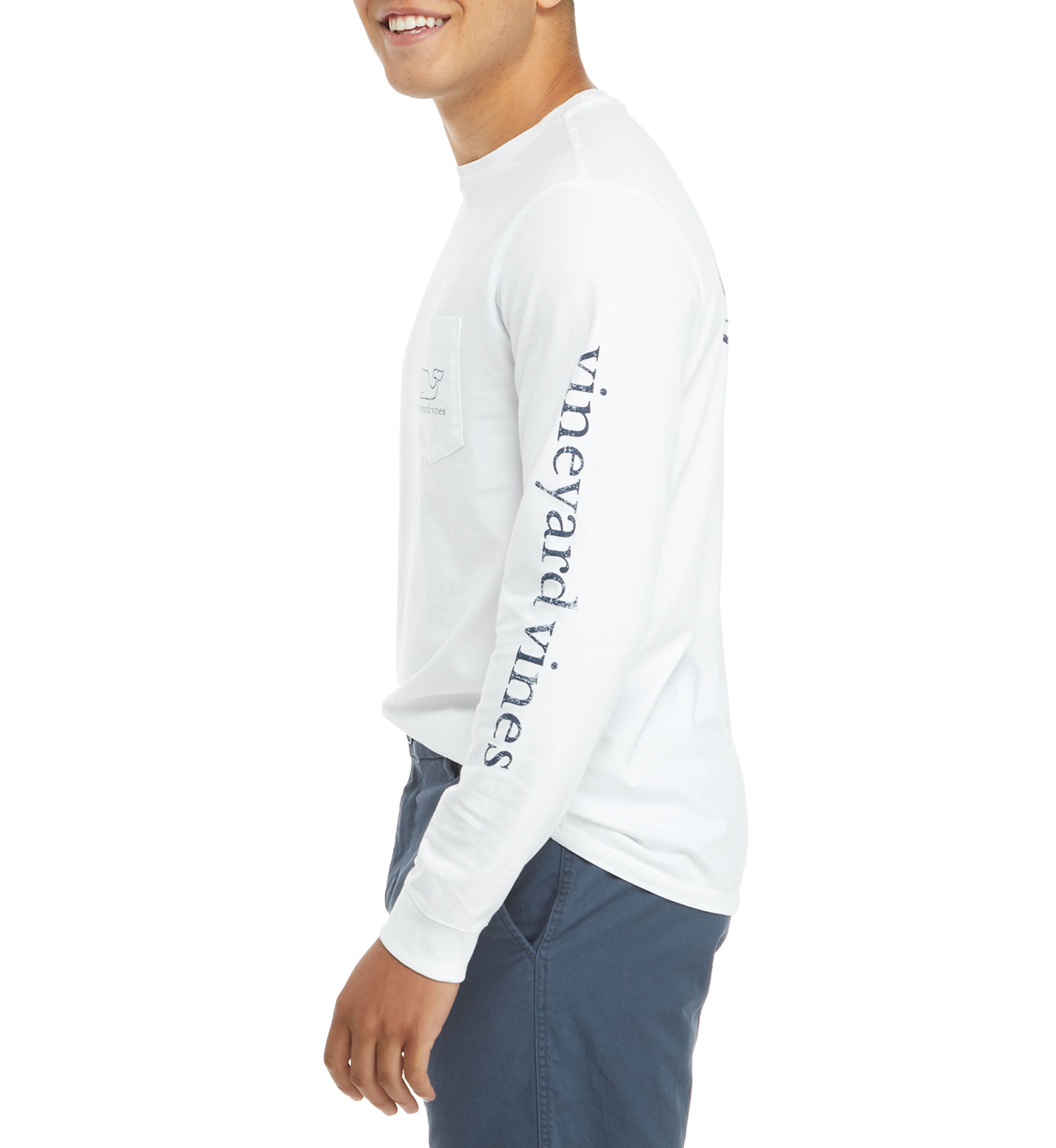 Mens Long Sleeve Vintage Whale Pocket T-Shirt 