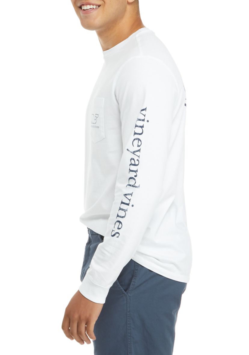 Mens Long Sleeve Vintage Whale Pocket T-Shirt 