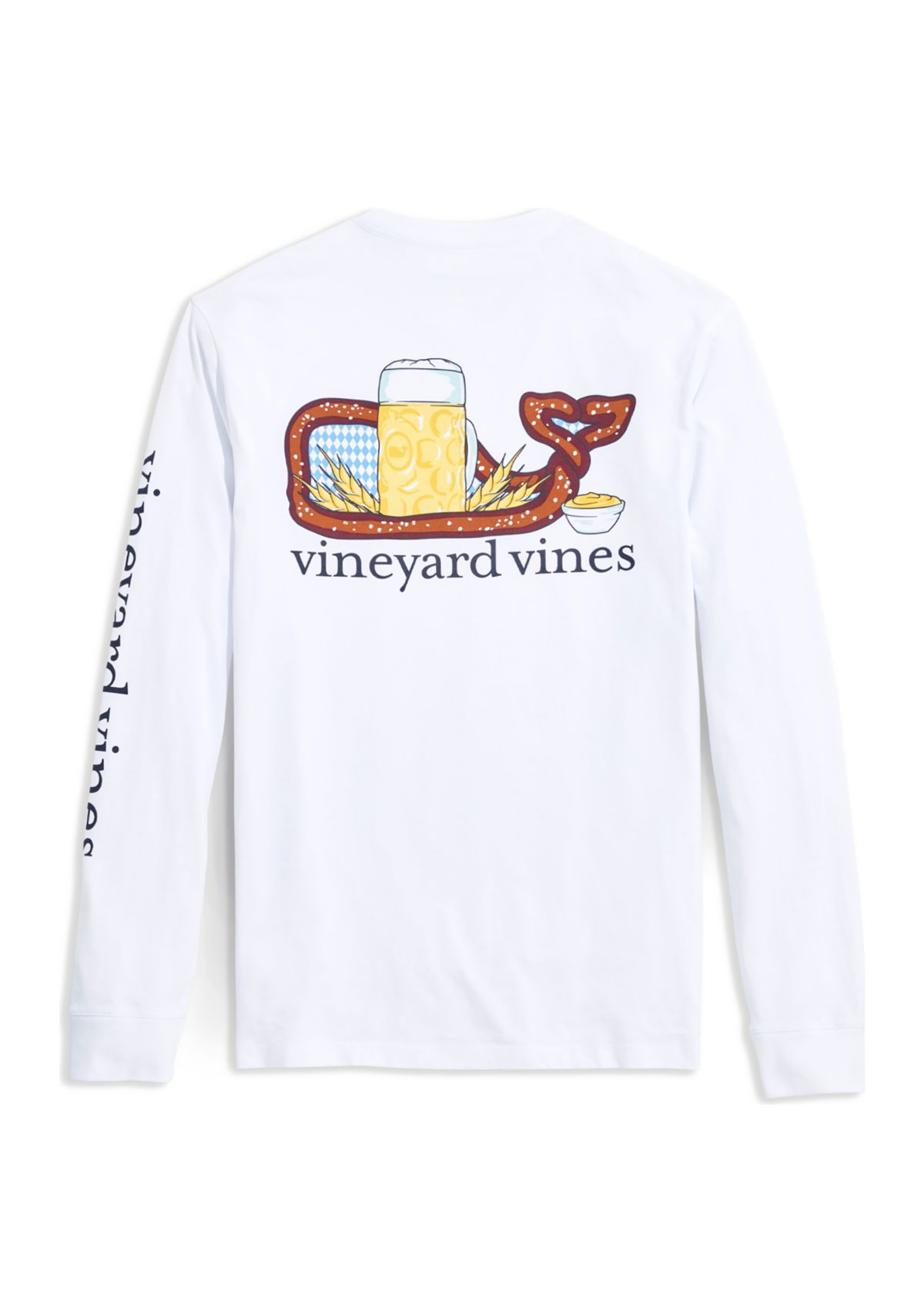 Mens Oktoberfest Pretzel Whale Long Sleeve Pocket Graphic T-Shirt