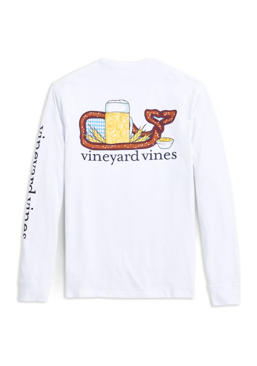 Mens Oktoberfest Pretzel Whale Long Sleeve Pocket Graphic T-Shirt