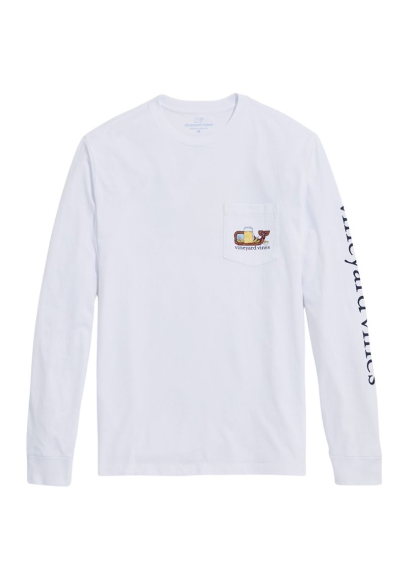 Mens Oktoberfest Pretzel Whale Long Sleeve Pocket Graphic T-Shirt