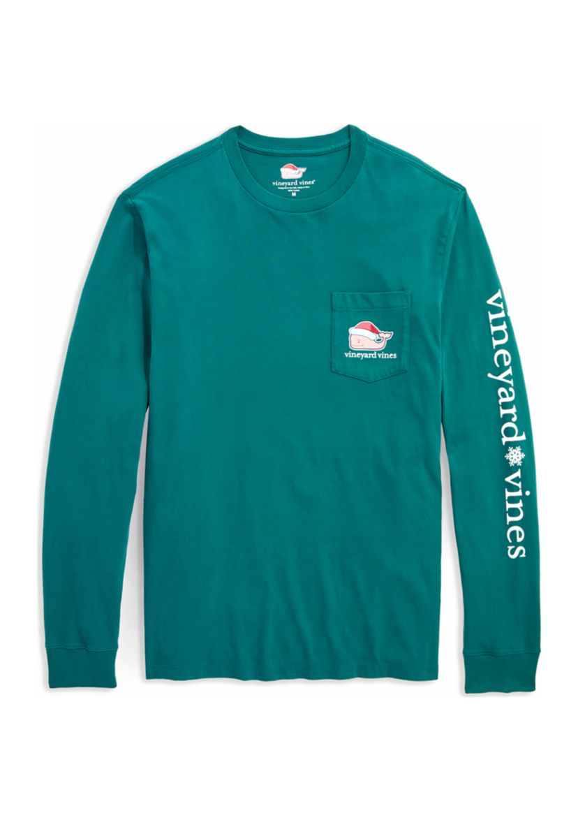 2022 Classic Christmas Whale Long Sleeve Pocket Graphic T-Shirt