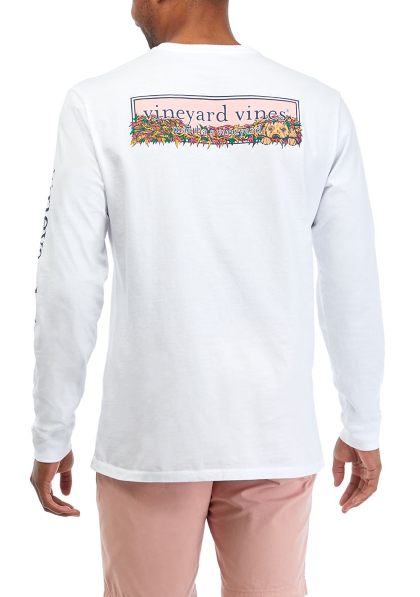 Mens Puppy Leaf Pile Logo Box Long Sleeve Graphic T-Shirt