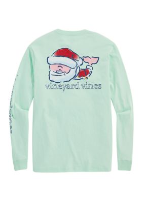 Vineyard Vines Watercolor Santa Whale Long Sleeve Pocket T Shirt