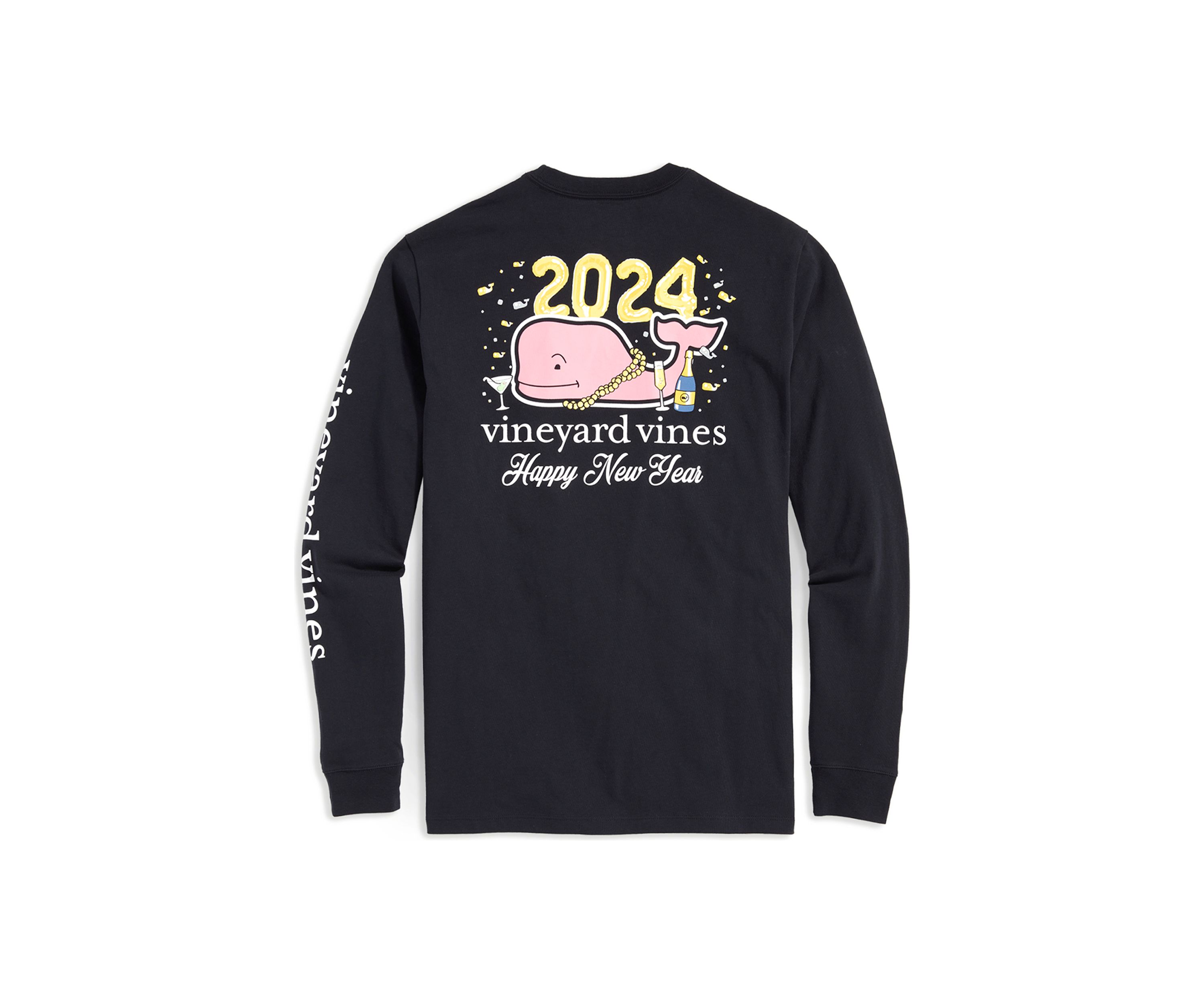 Mens NYE Martini Glass Whale Long Sleeve T-Shirt