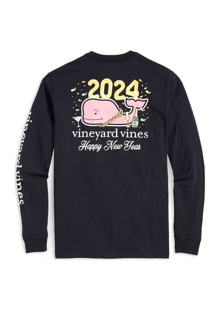 Mens NYE Martini Glass Whale Long Sleeve T-Shirt