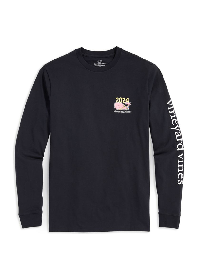 Mens NYE Martini Glass Whale Long Sleeve T-Shirt