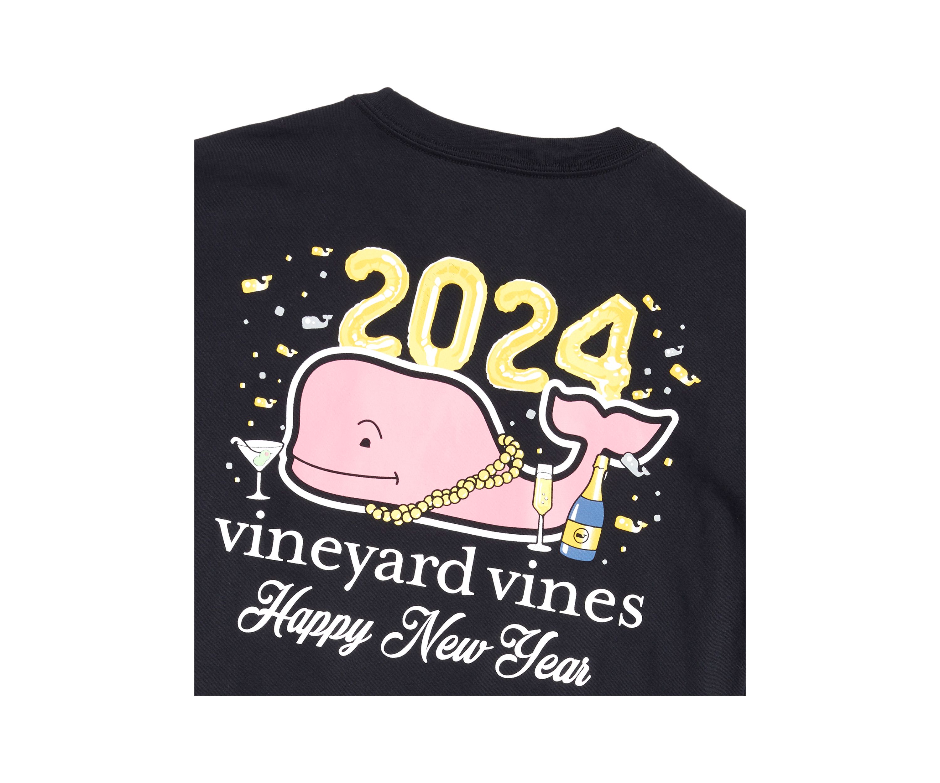 Mens NYE Martini Glass Whale Long Sleeve T-Shirt