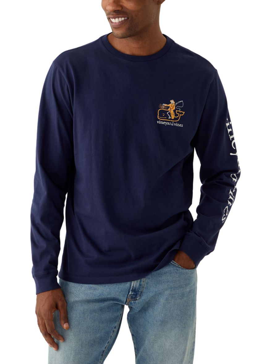 Mens Fisherman Skeleton Long Sleeve Graphic T-Shirt