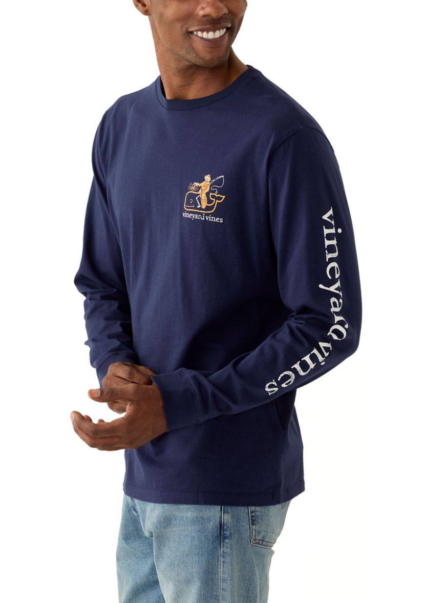 Mens Fisherman Skeleton Long Sleeve Graphic T-Shirt