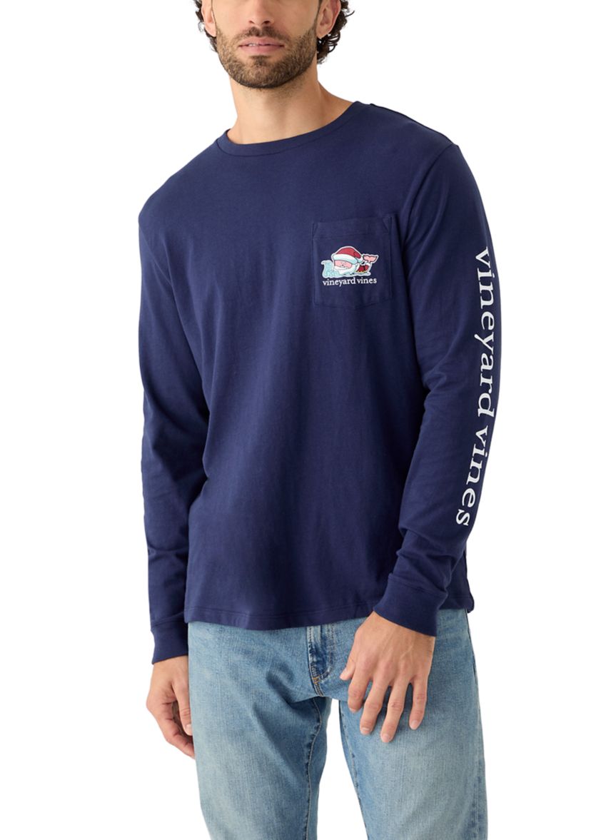 Mens Santas List Whale Long Sleeve Graphic T-Shirt