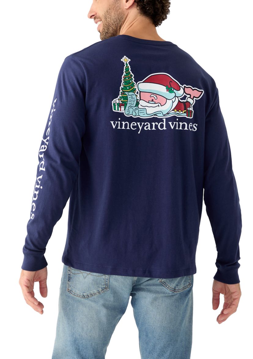 Mens Santas List Whale Long Sleeve Graphic T-Shirt