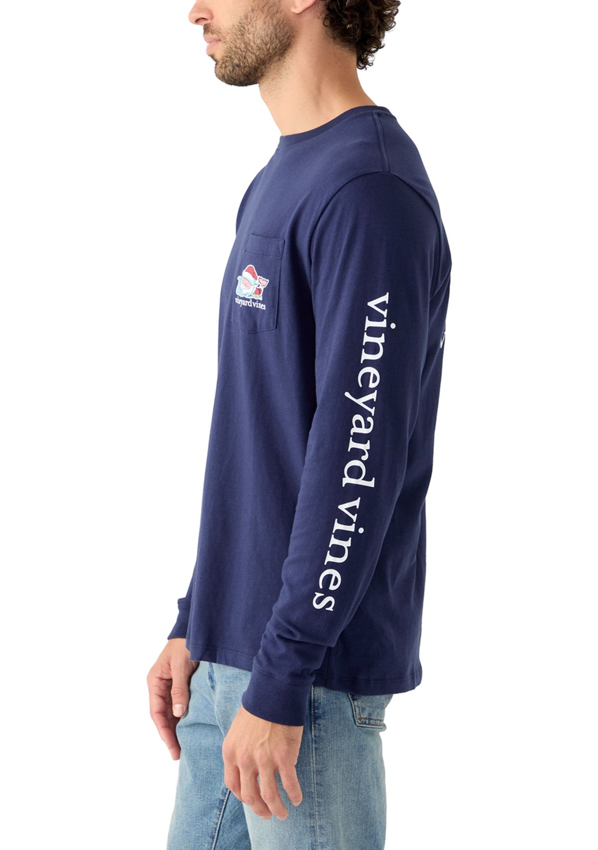 Mens Santas List Whale Long Sleeve Graphic T-Shirt
