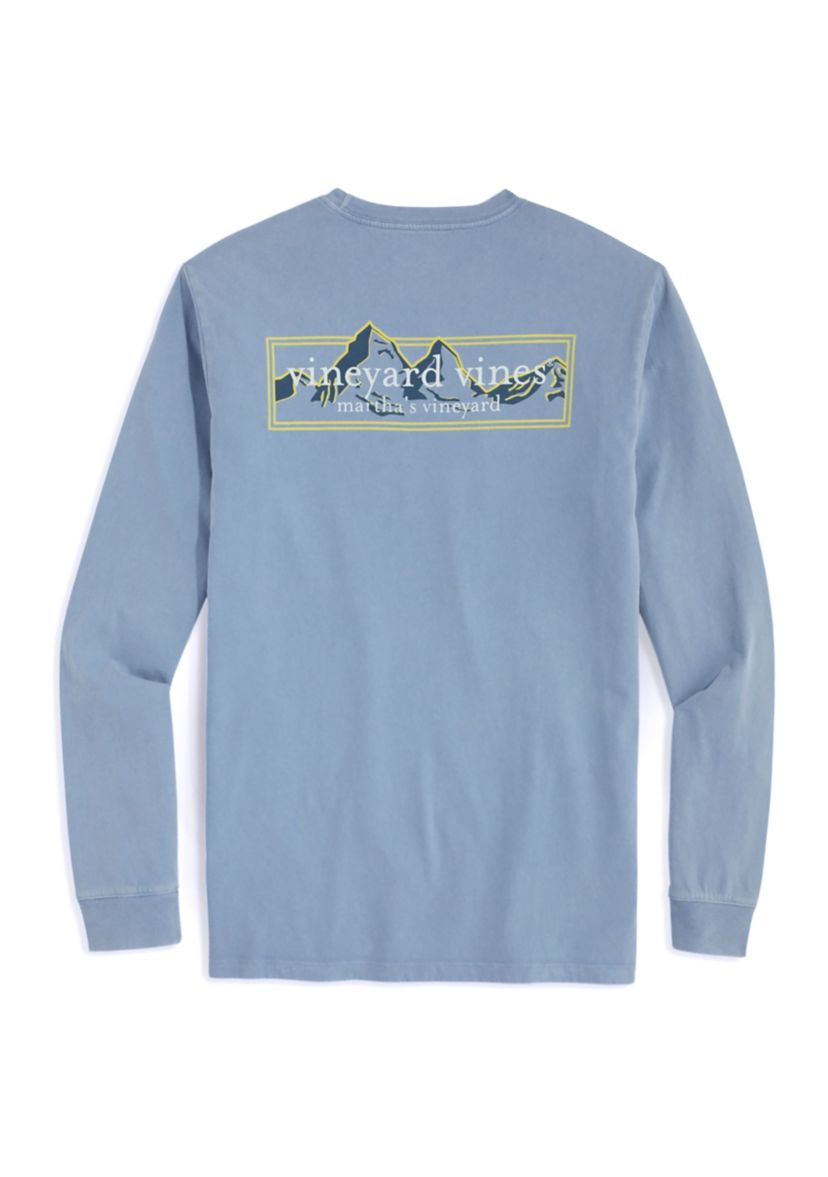 Mens Long Sleeve Mountain Box Logo Graphic T-Shirt