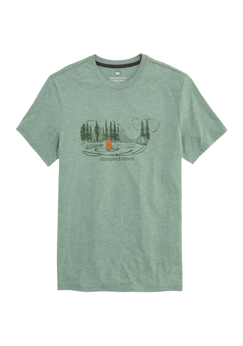 Mens Autumn Camping Whale Scenic Short Sleeve Graphic T-Shirt