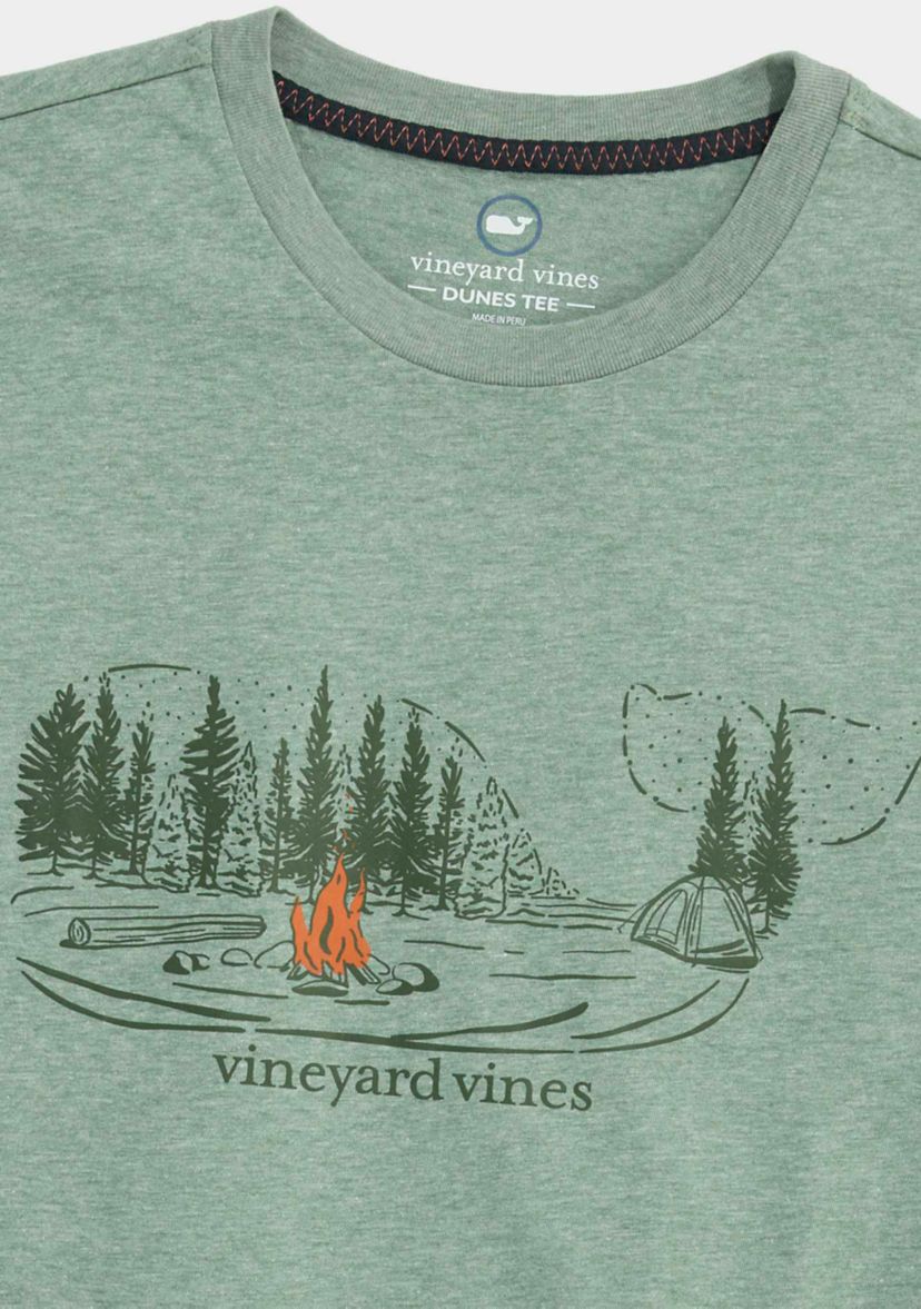 Mens Autumn Camping Whale Scenic Short Sleeve Graphic T-Shirt