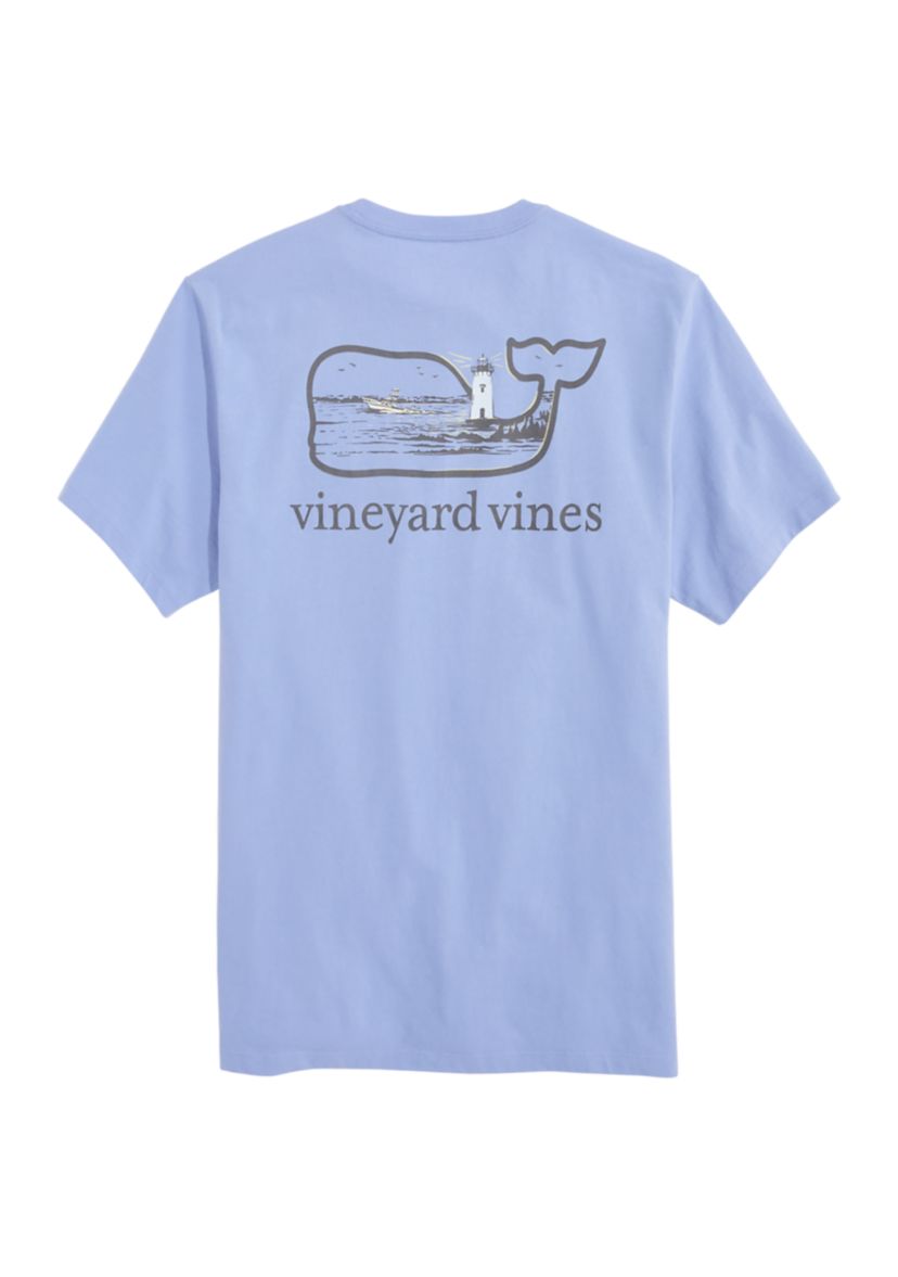 Mens Lighthouse Whale Scenic Short Sleeve Pocket T-Shirt