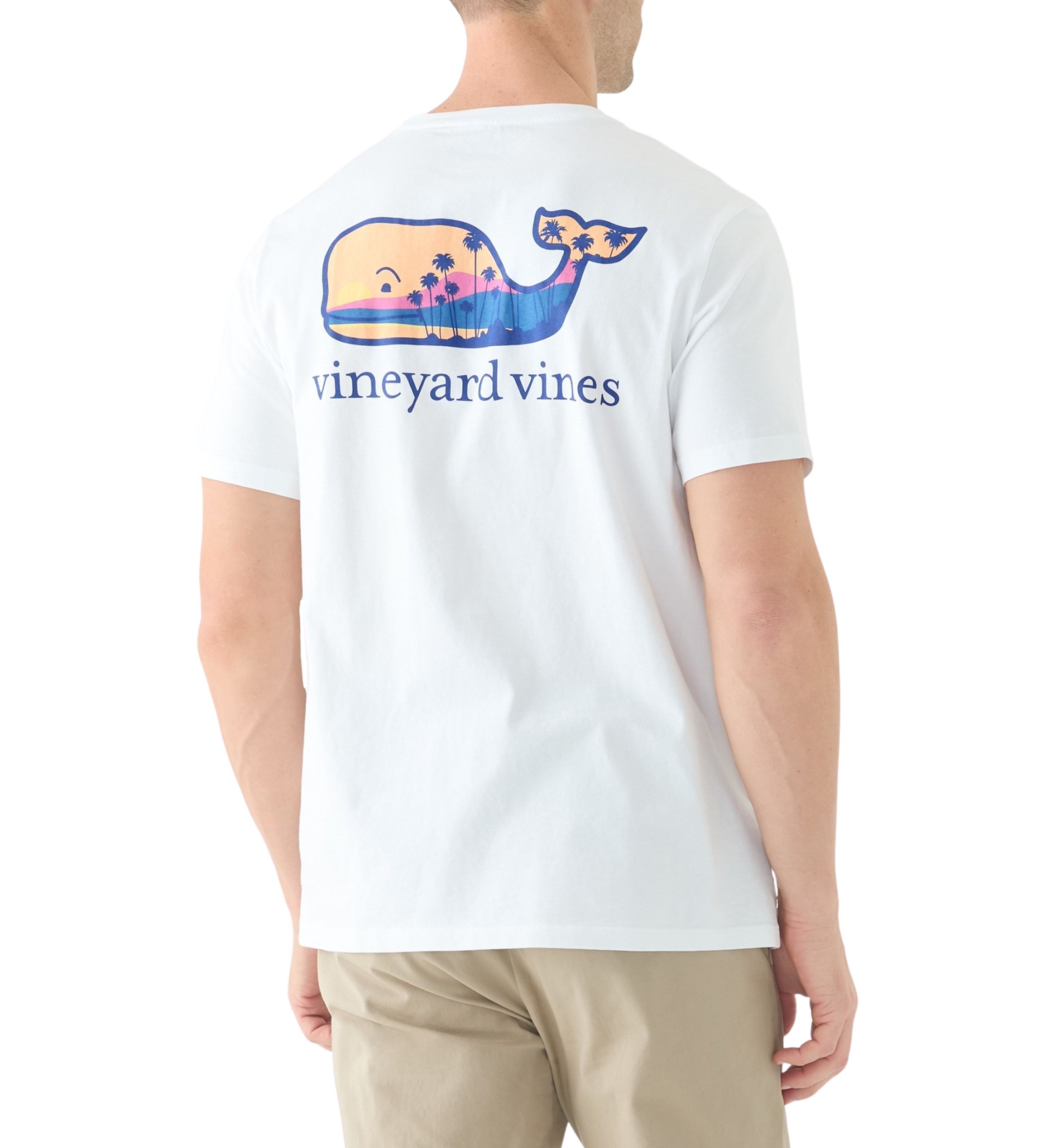 Mens Palm Tree Silhouette Scenic Whale Short Sleeve Graphic T-Shirt