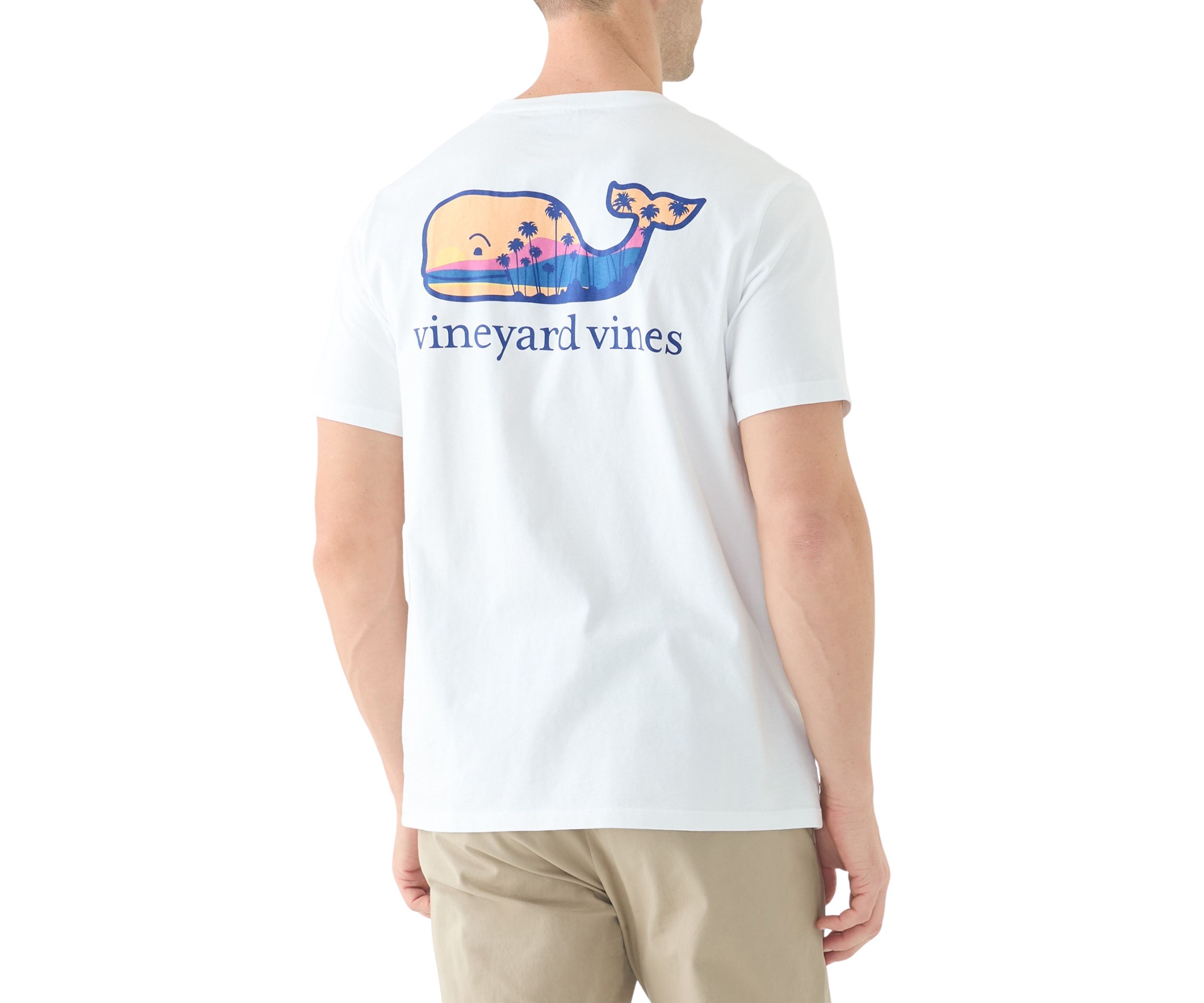 Mens Palm Tree Silhouette Scenic Whale Short Sleeve Graphic T-Shirt