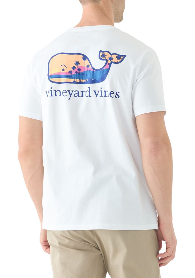 Mens Palm Tree Silhouette Scenic Whale Short Sleeve Graphic T-Shirt