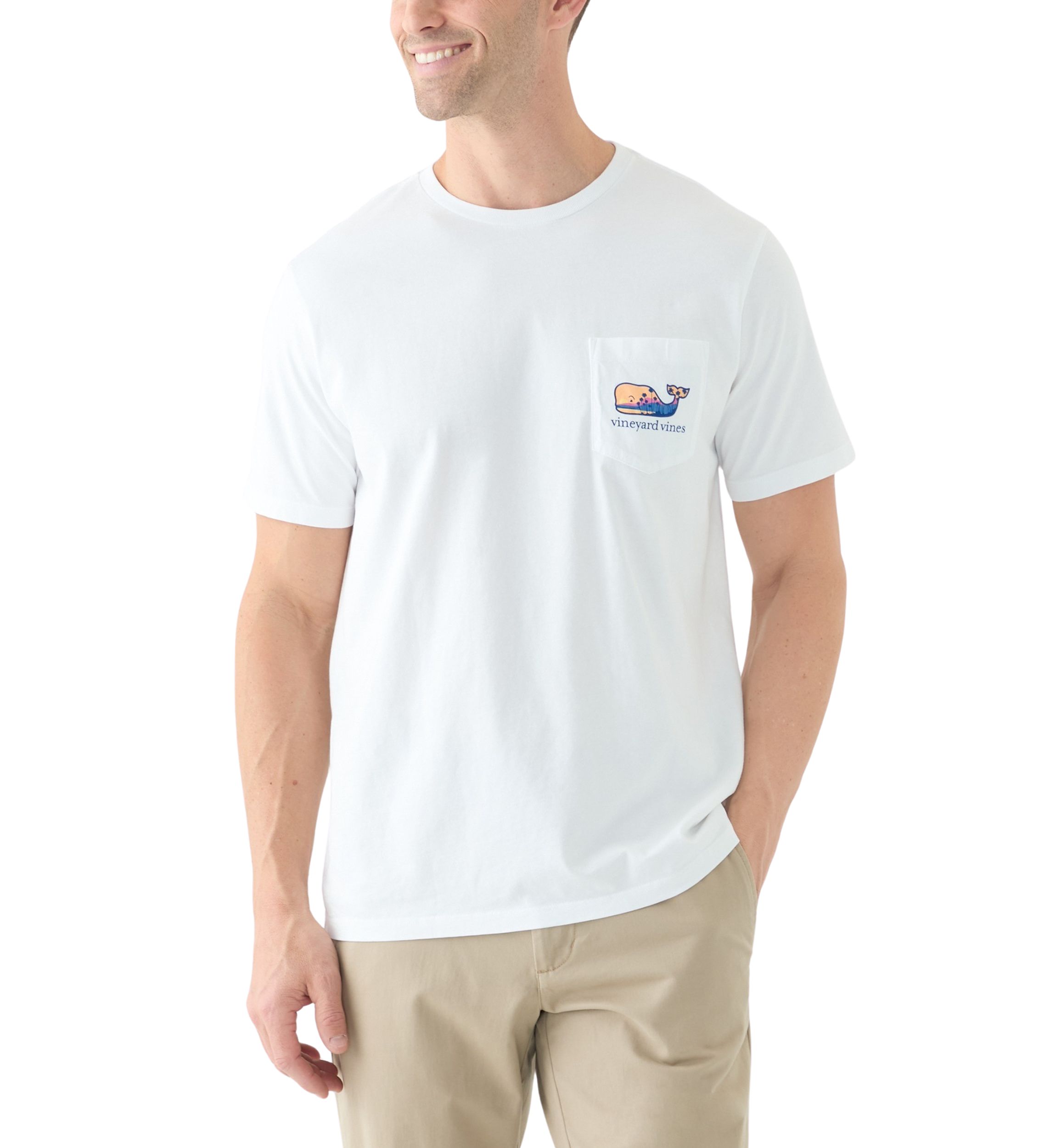 Mens Palm Tree Silhouette Scenic Whale Short Sleeve Graphic T-Shirt
