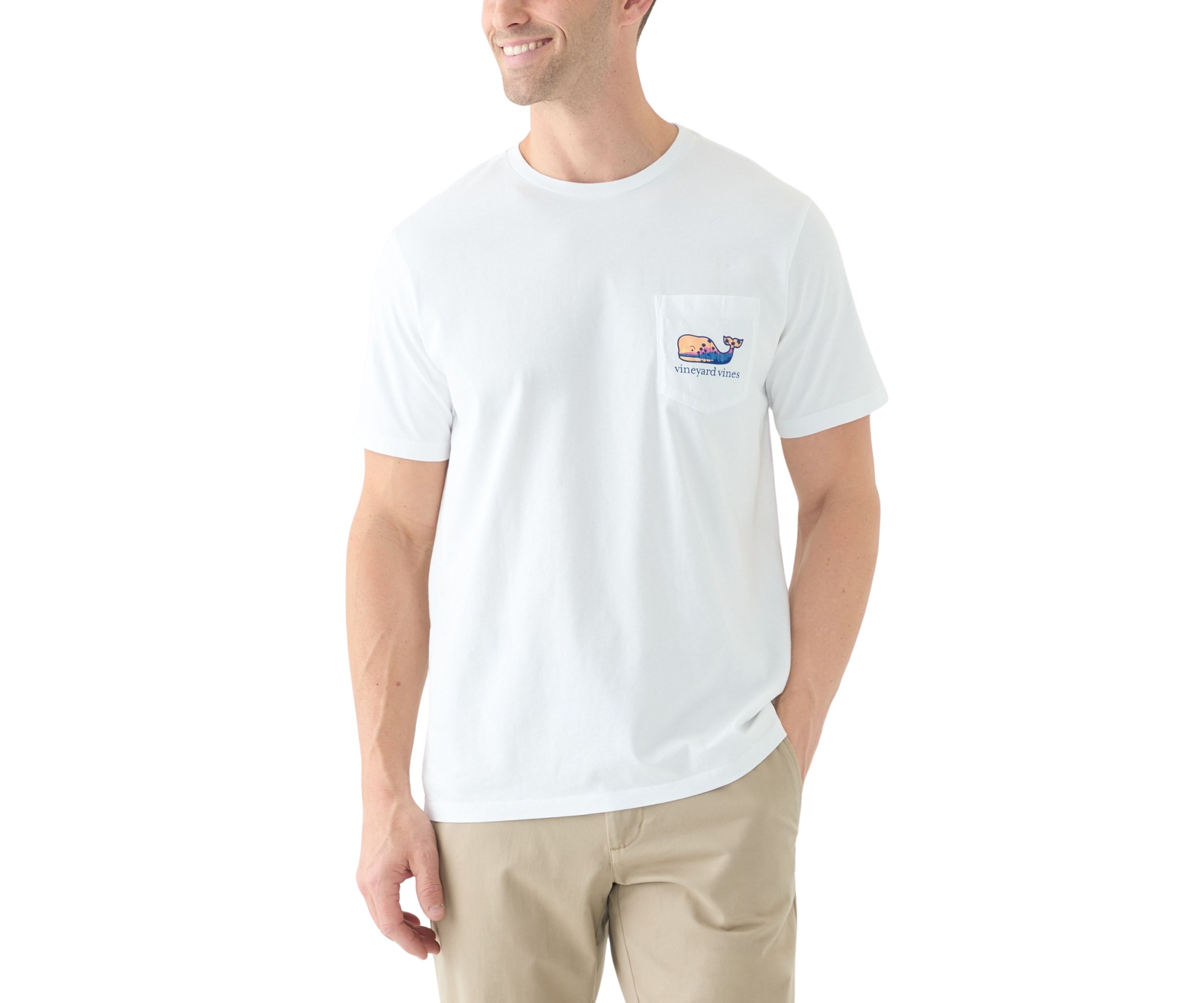 Mens Palm Tree Silhouette Scenic Whale Short Sleeve Graphic T-Shirt